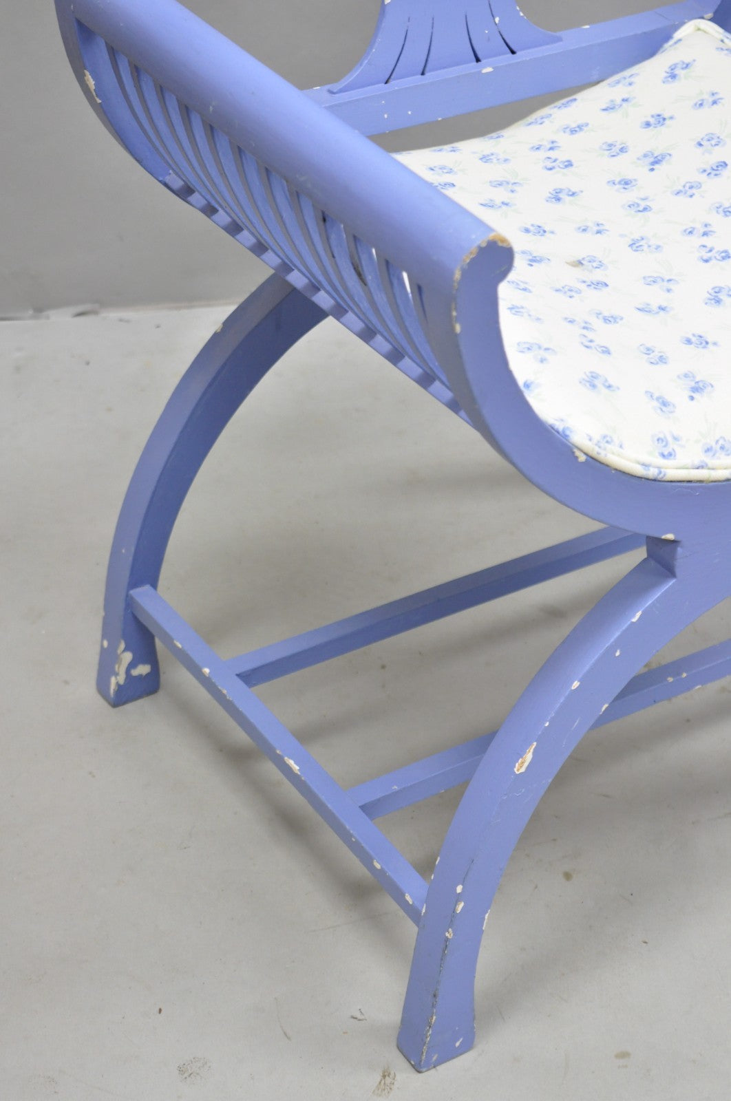 Vintage Hollywood Regency Italian Style Blue Curule X-Frame Arm Chair - a Pair