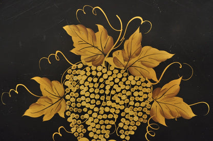 Vintage French Country Black and Gold Hand Painted Oval Toleware Serving Tray