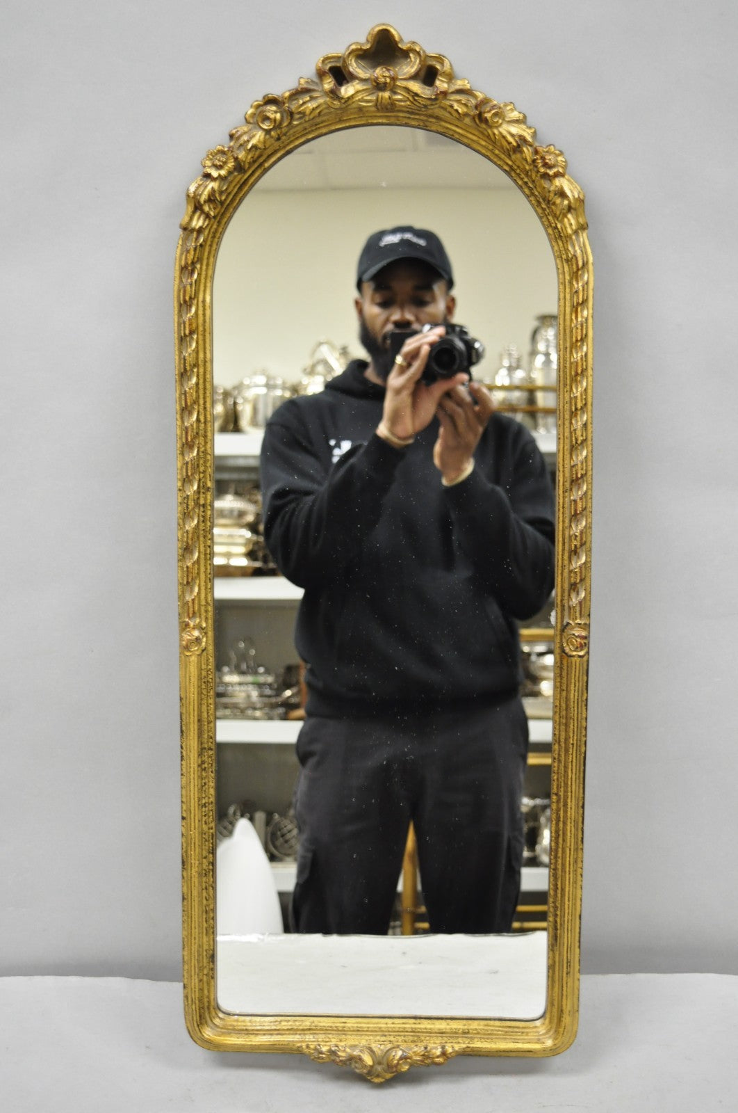 Vintage Bombay Co French Victorian Gold Ribbon Small Narrow Arch Wall Mirror