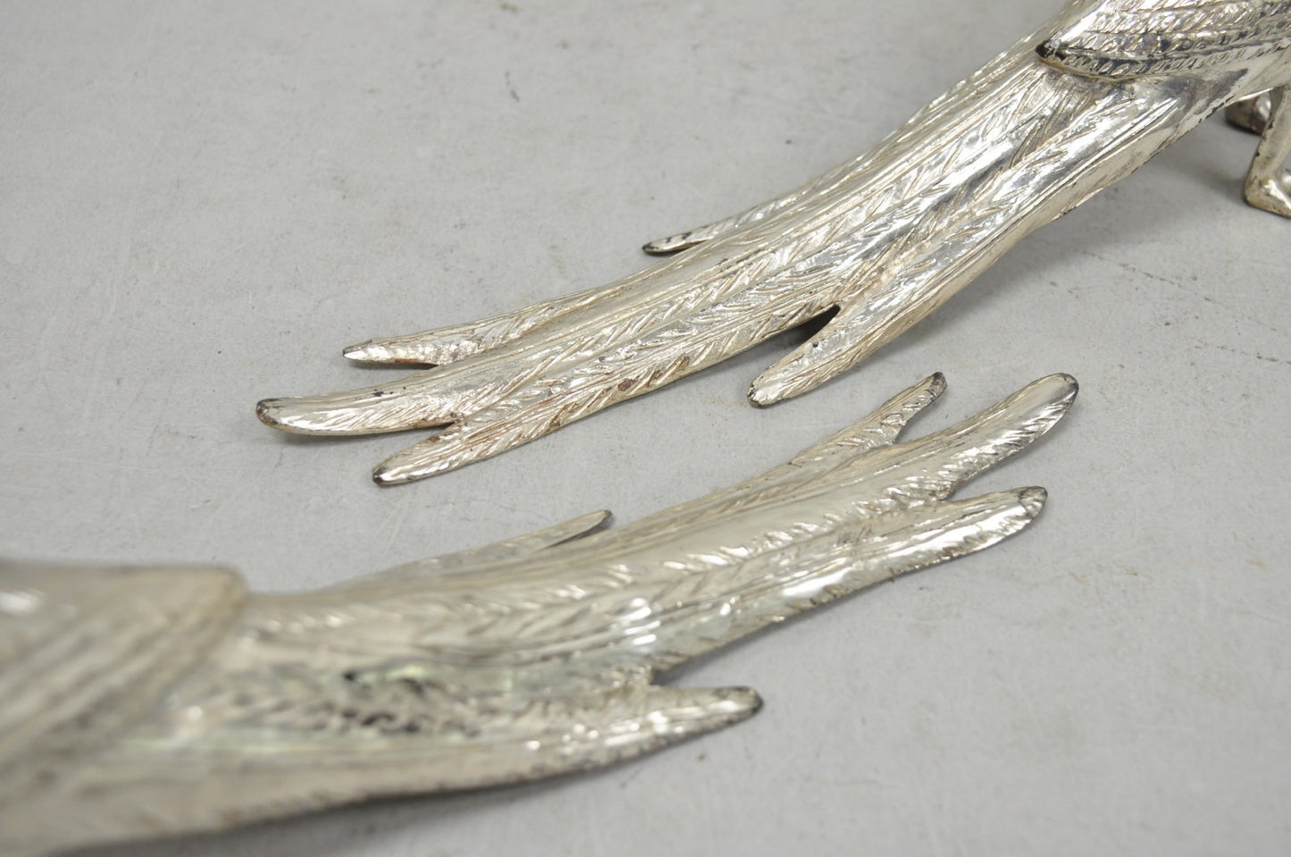 Vintage Mid Century Modern Silver Plated Pheasant Peacock Bird Figurines - Pair