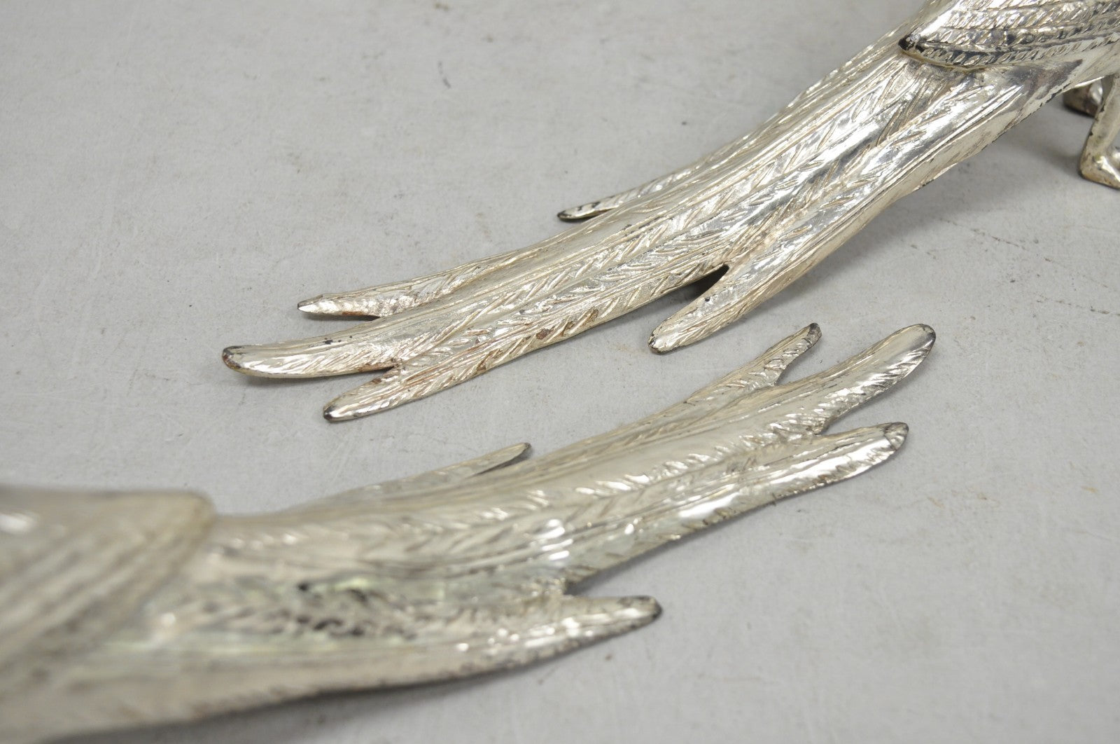 Vintage Mid Century Modern Silver Plated Pheasant Peacock Bird Figurines - Pair
