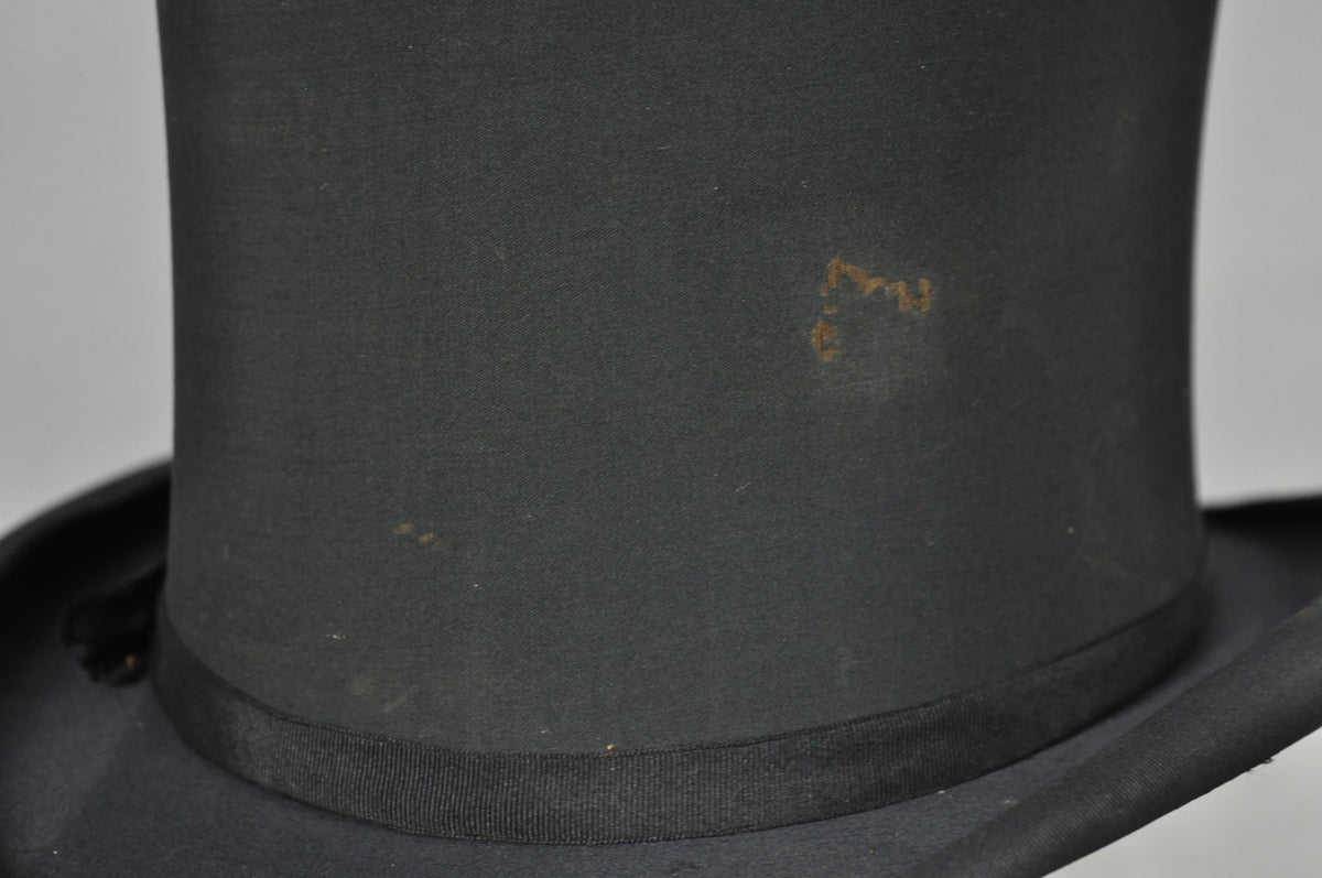 Antique Victorian Brown Leather Travel Case Hat Box w/ Miller of NY Silk Top Hat