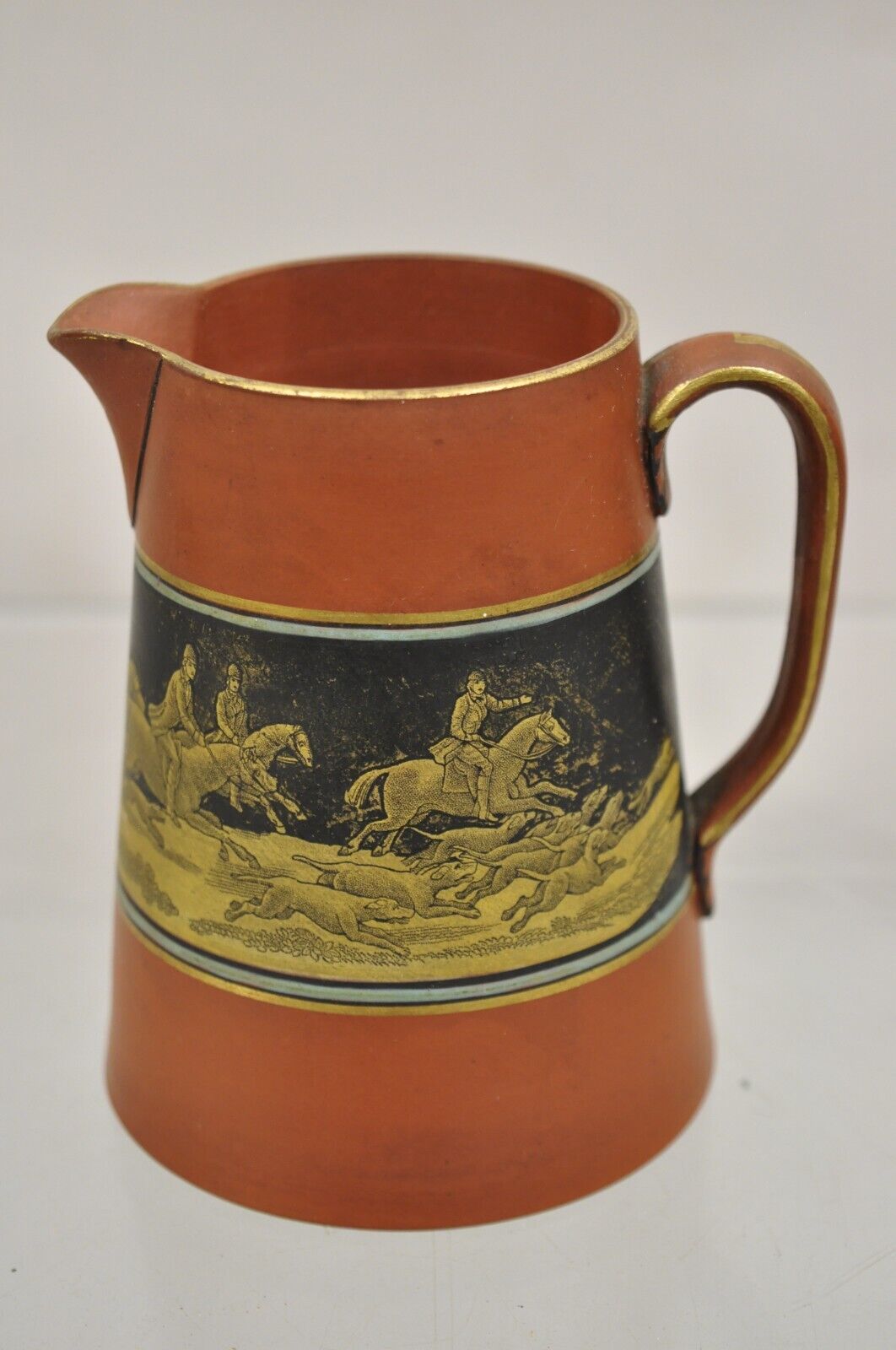 Prince Albert Edward Prattware Creamer Fox Hunting Scene Terracotta Pottery