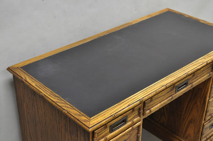Vintage Hollywood Regency Faux Bamboo Campaign Style Kneehole Desk by Sligh