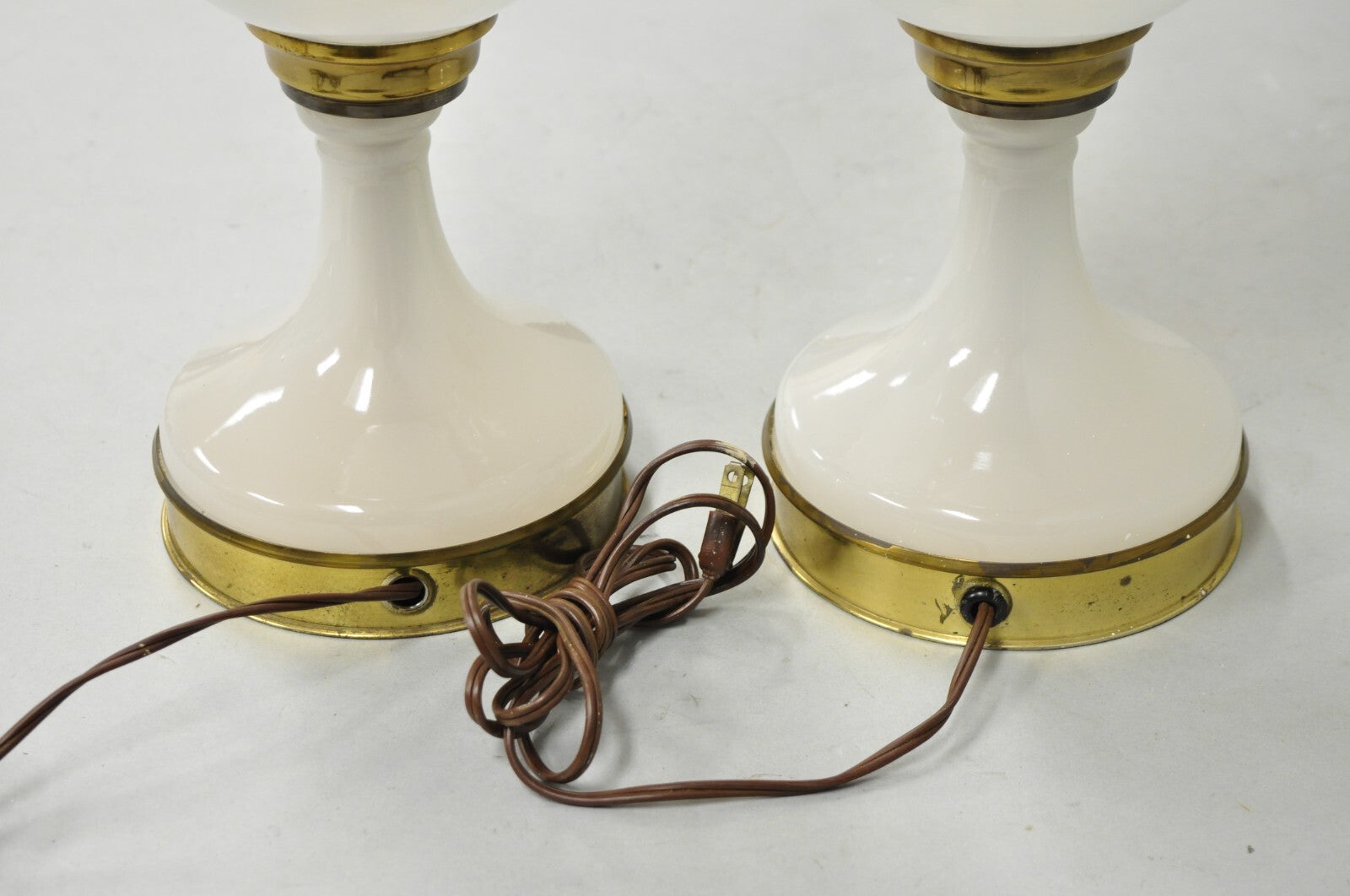 Mid Century Modern White Opaline Milk Glass Seltzer Bottle Table Lamps - a Pair