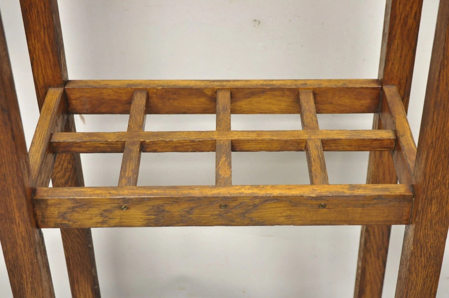 Antique Mission Arts & Crafts Oak Wood Coat Hook Hall Tree Umbrella Stand
