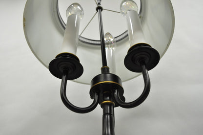 Vintage French Country Black Tole Metal Three Arm Candelabra Table Lamp w/ Shade