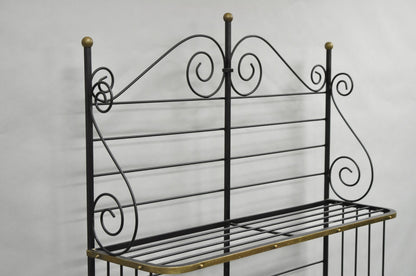 Vintage French Bakers Rack 3 Tier Scrolling Wrought Iron and Brass Etagere