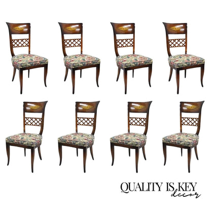 Italian Neoclassical Style High Back Brass Inlay Dining Side Chairs - Set of 8