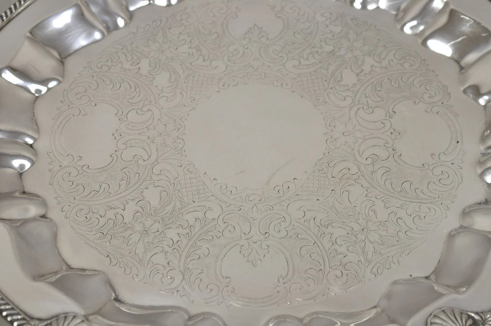 Vintage Federal Silver Co Silver Plated Round Twin Handle Bar Platter Tray