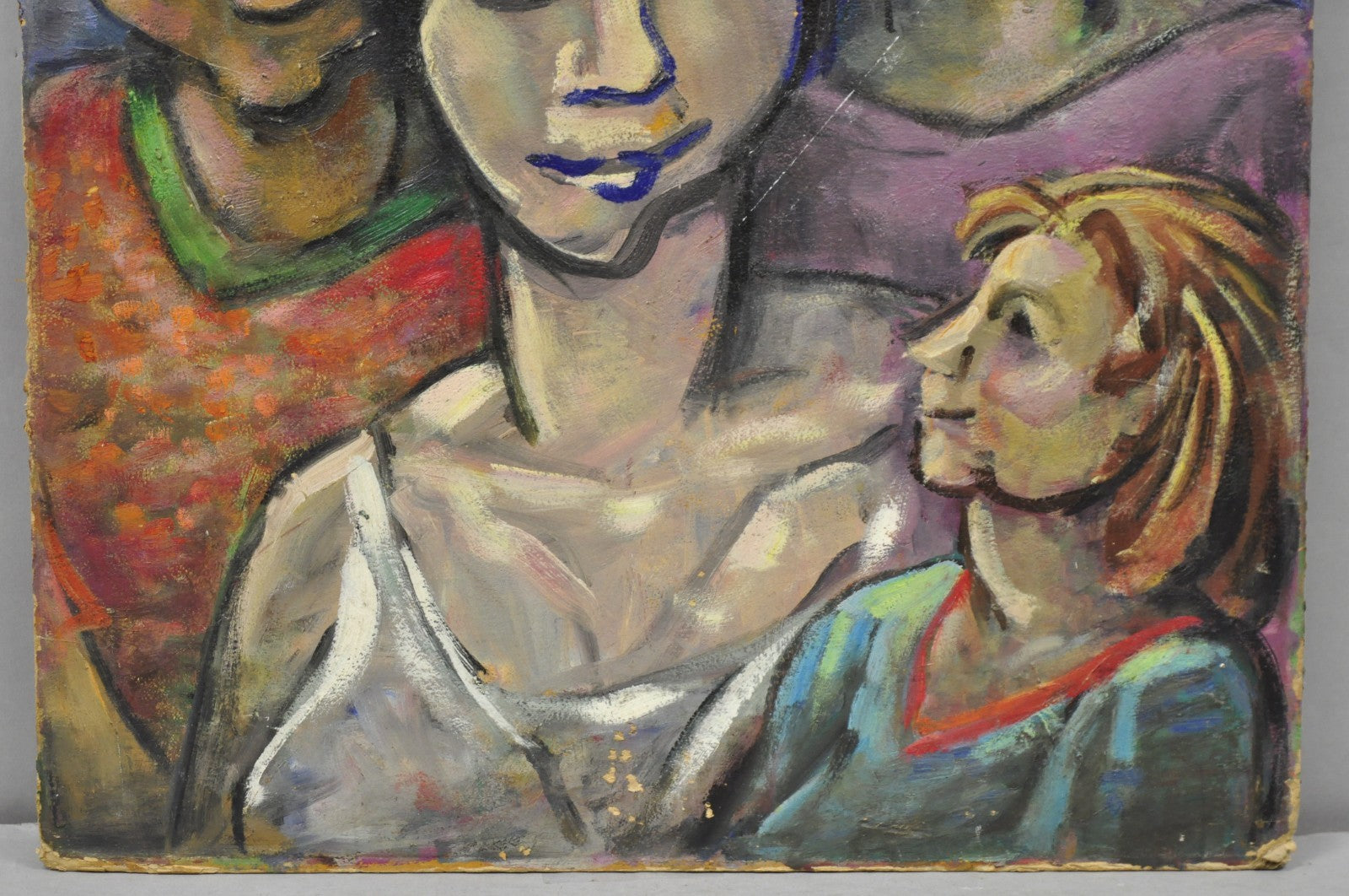 Vintage Samuel Heller "Family Portrait w/ Child B" Oil on Board Painting Signed