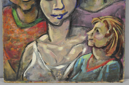 Vintage Samuel Heller "Family Portrait w/ Child B" Oil on Board Painting Signed