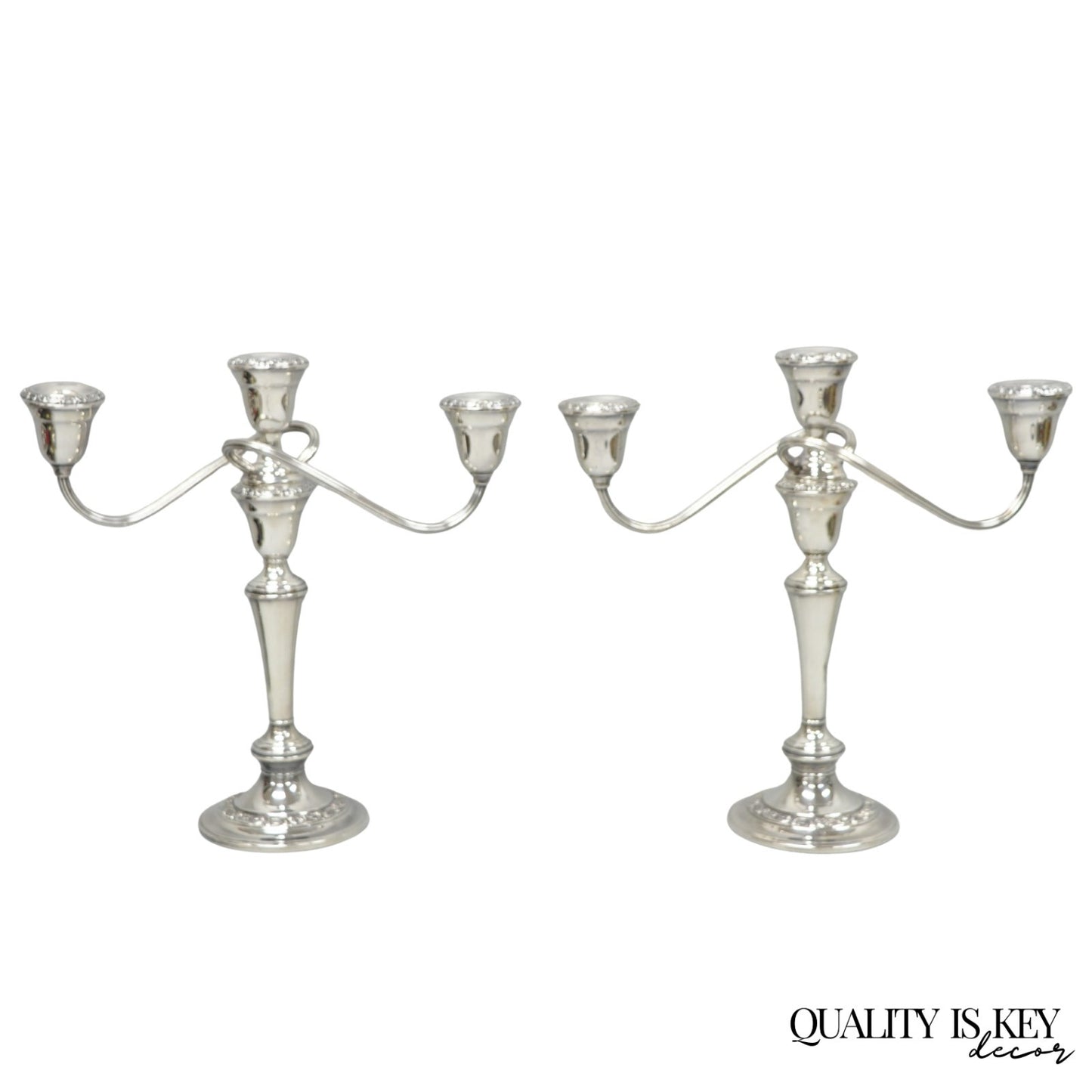 Vintage Gorham YC3021 Silver Plated 3 Arm Convertible Candelabra - a Pair