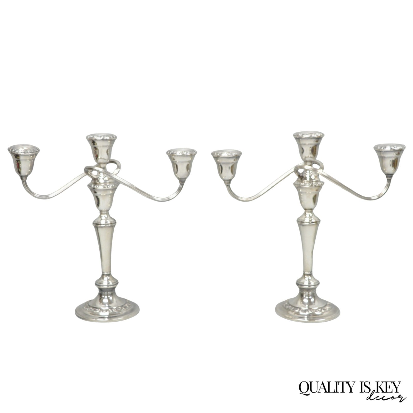Vintage Gorham YC3021 Silver Plated 3 Arm Convertible Candelabra - a Pair