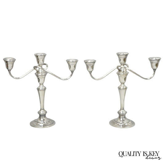 Vintage Gorham YC3021 Silver Plated 3 Arm Convertible Candelabra - a Pair