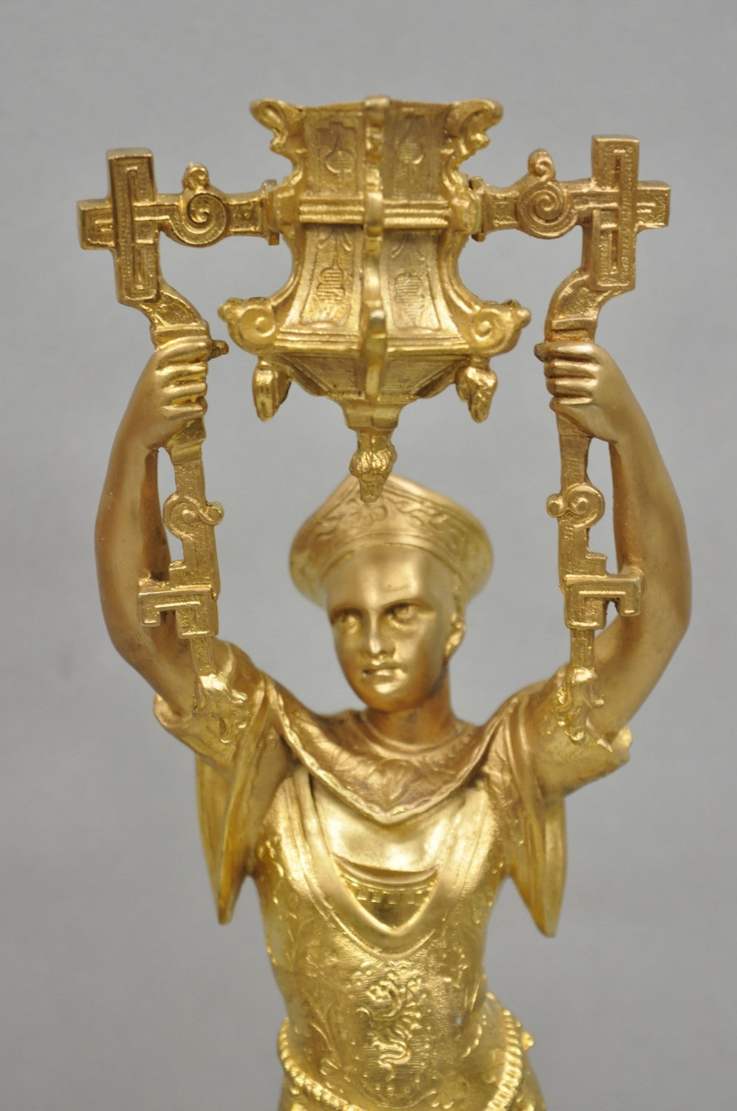 Antique Orientalist Gold Gilt Bronze Figural Male and Female Candlesticks - Pair