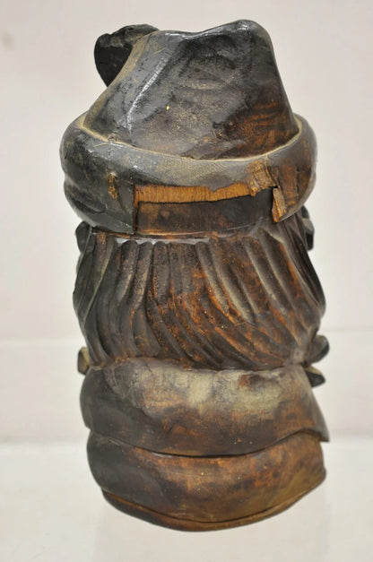19th C European Black Forest Figural Wood Carved Bearded Man Lidded Tobacco Jar