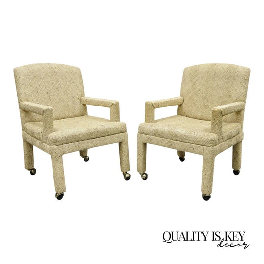 Vintage Bassett Mid Century Modern Upholstered Parson Style Lounge Chairs - Pair