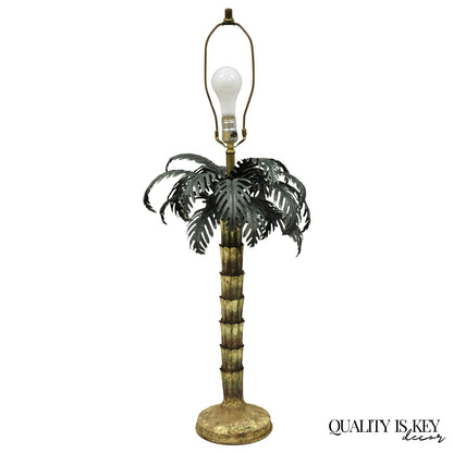 Vintage Italian Hollywood Regency Tole Metal Tropical Palm Tree Table Lamp