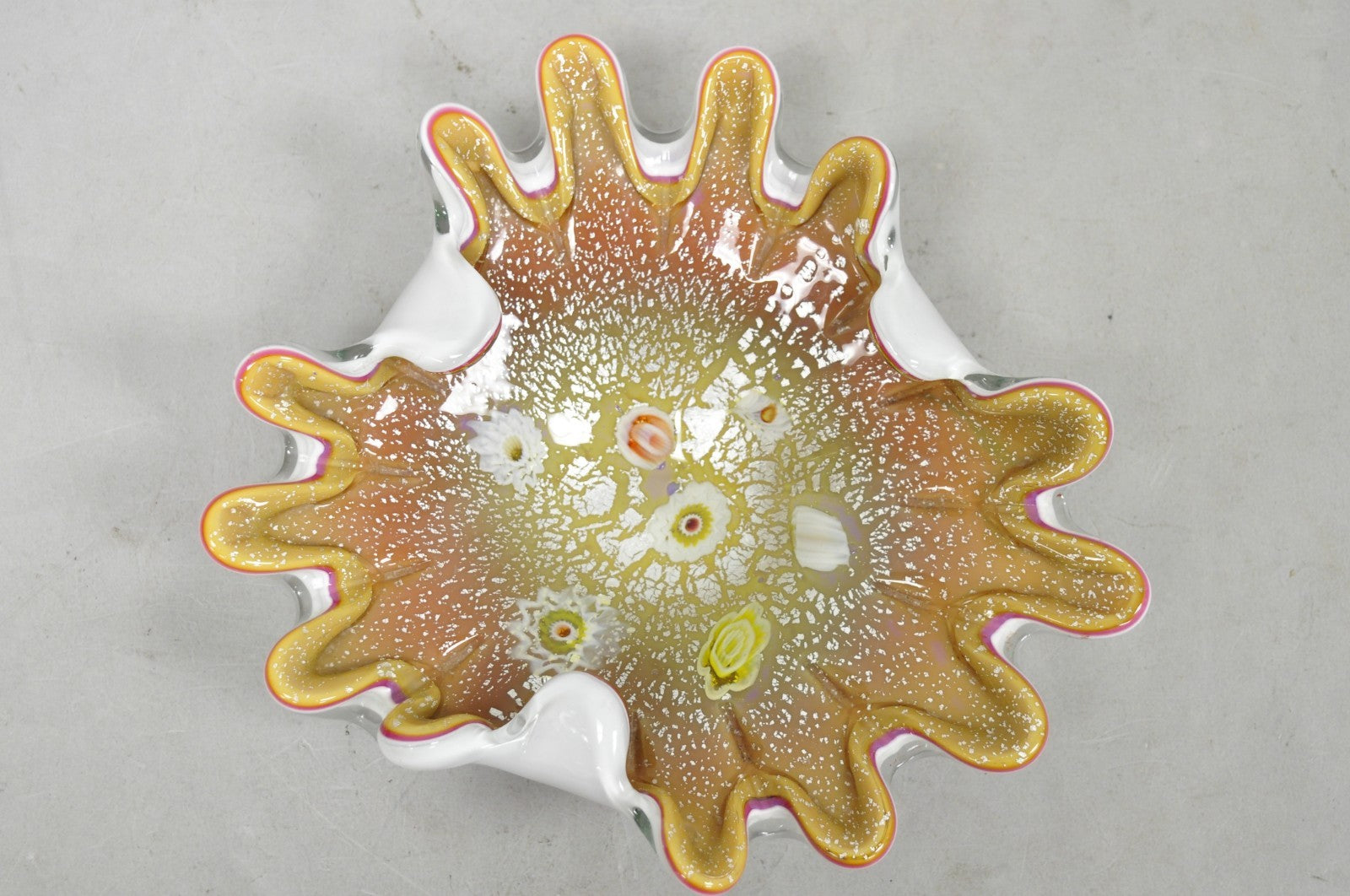 Vintage Murano Italian Art Glass Millefiore Clam Shell Candy Dish Bowl (B)