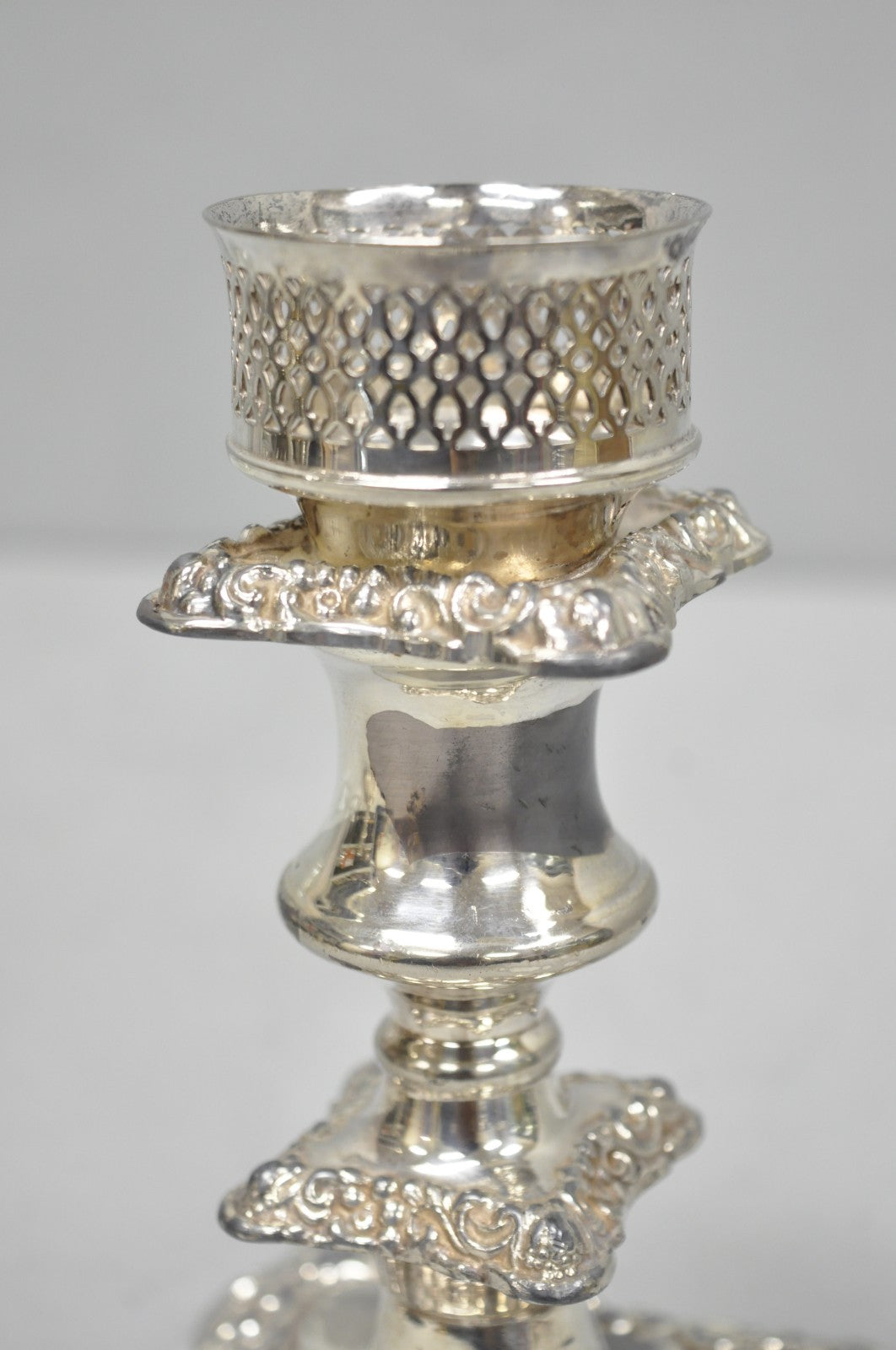Antique Victorian Silver Plated Glass Hurricane Lamp Shade Candlestick - Pair