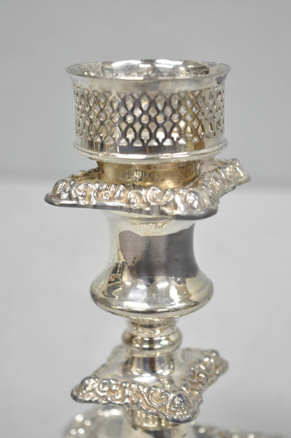 Antique Victorian Silver Plated Glass Hurricane Lamp Shade Candlestick - Pair