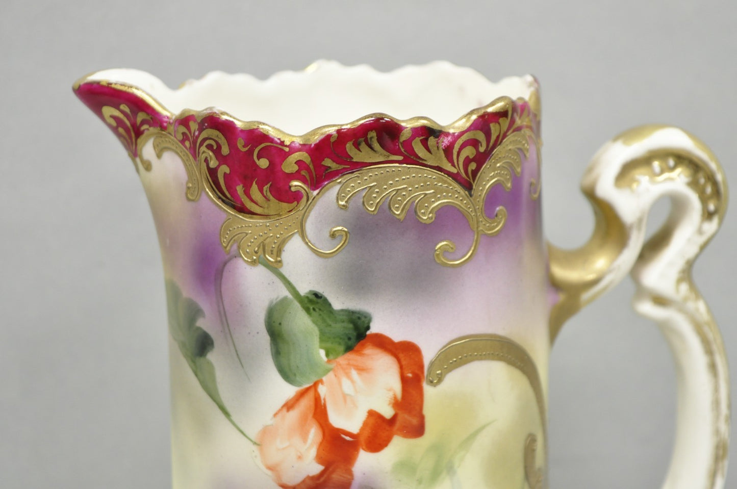 Antique Nishiku Royal Nippon Hand Painted Floral Gold Gilt Handle Water Pitcher