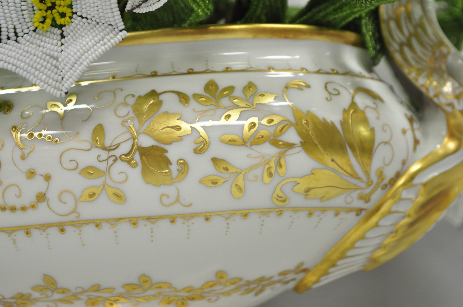 Antique Limoges French Regency White & Gold Porcelain Swan Urn Vase Cachepot