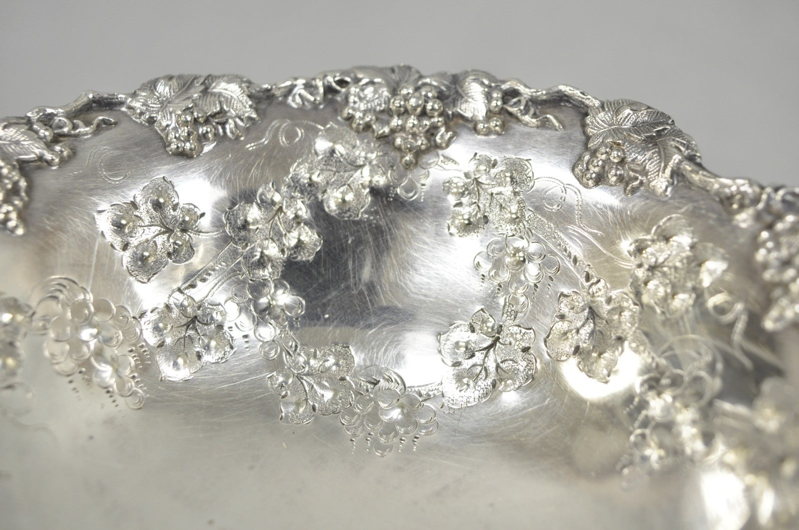 Victorian Silver Plated Grapevine Repousse Pedestal Candy Nut Dish by Barbour