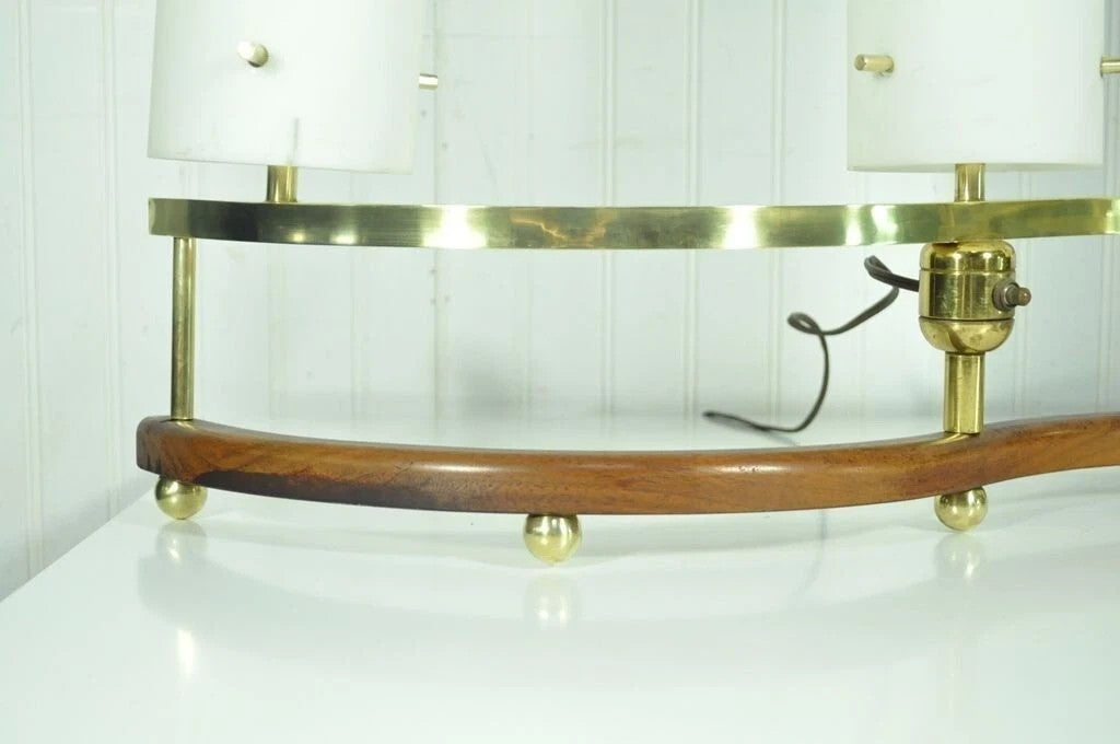 Vintage Mid Century Modern Stilnovo Brass Walnut & Glass Sculptural Table Lamp