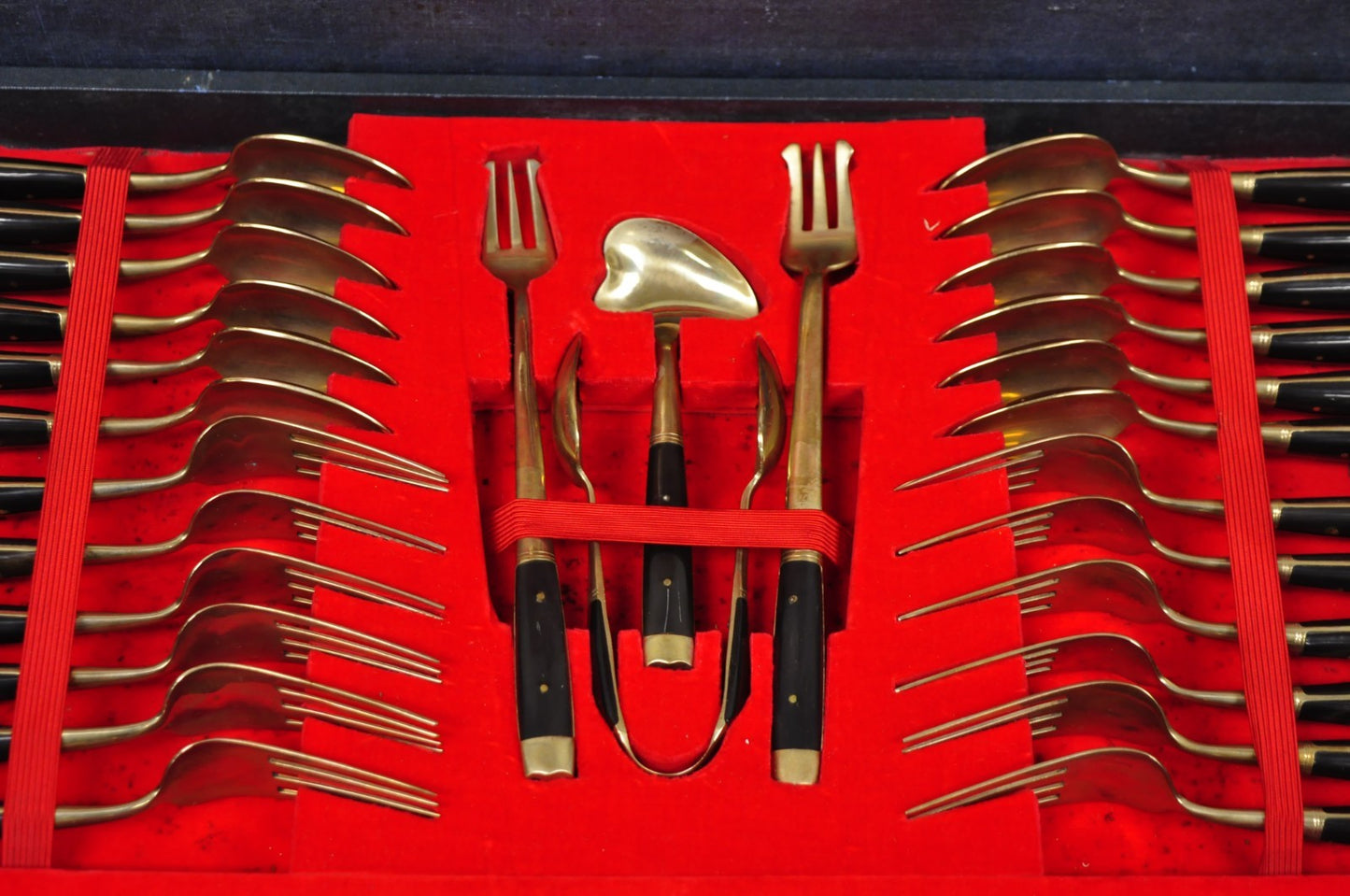 Vintage Bangkok Jewels Bronze Brass & Celluloid Flatware Set in Case - 130 Pcs