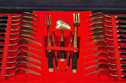 Vintage Bangkok Jewels Bronze Brass & Celluloid Flatware Set in Case - 130 Pcs