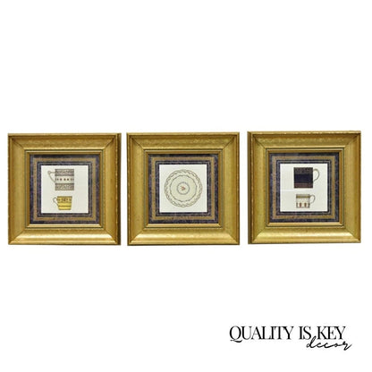Vintage Artistic Innovations Gold Framed Wall Art Print Plate and Cups, 3 Pc Set