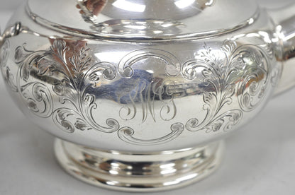 Vintage Victorian Silver Plated Floral Repousse Tea Kettle Teapot w/ Monogram