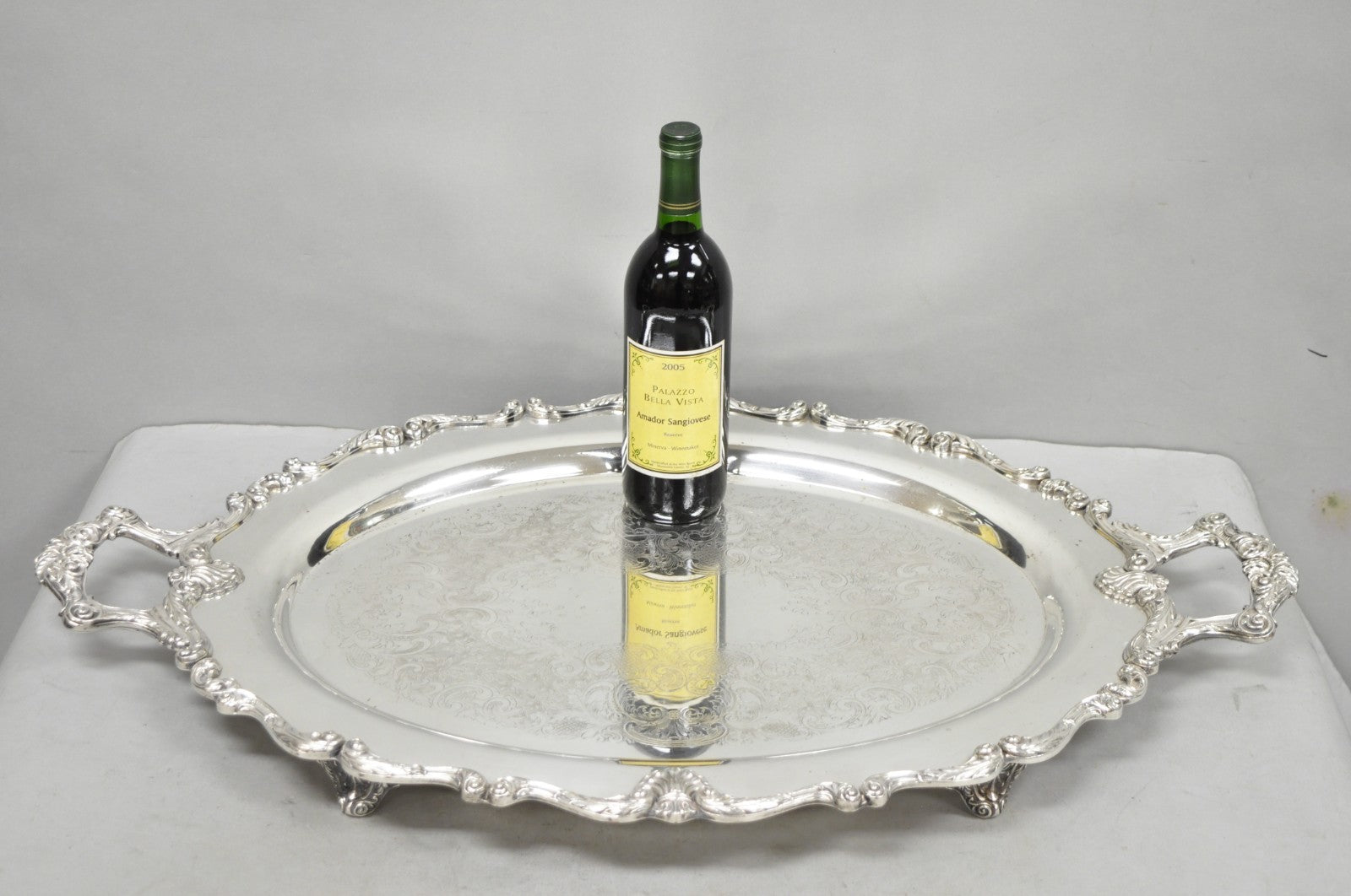Vintage English Silver Mfg. Silver Plated Large Oval Butlers Platter Bar Tray