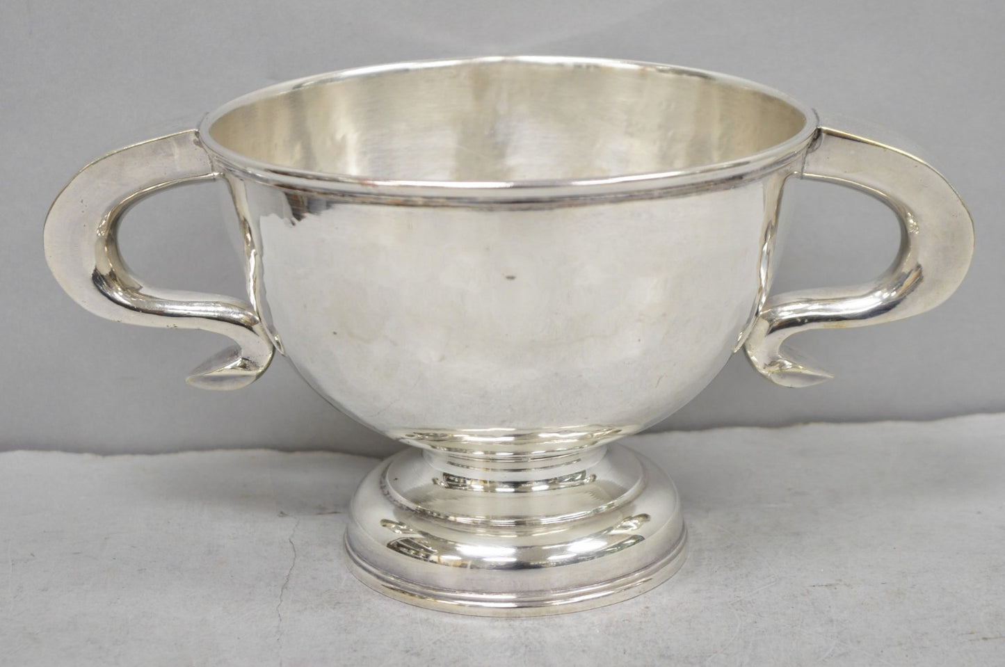 Antique Regency Silver Plated Thick Twin Handle Hand Hammered Trophy Cup Bowl