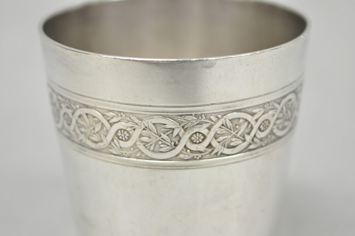 Antique Christofle French Silver Plated Shot Glass Goblet Cup w/ Wreath Pattern