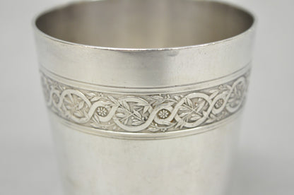Antique Christofle French Silver Plated Shot Glass Goblet Cup w/ Wreath Pattern