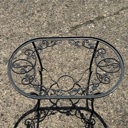 Vintage Salterini Style Leaf Vine Scroll Wrought Iron Oval Patio Coffee Table