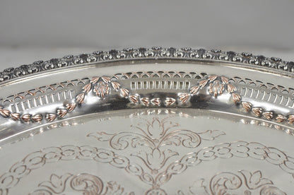 W.K. Cowan & Co 20" Round English Edwardian Silver Plated Footed Salver Tray