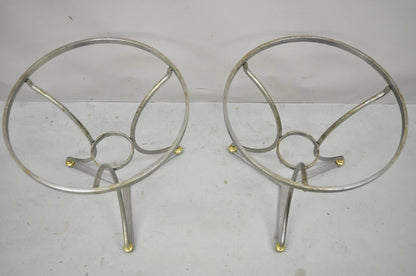 Italian Neoclassical Maison Jansen Style Steel & Brass Round End Tables - a Pair