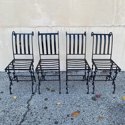 Antique French Art Nouveau Scrolling Iron Garden Patio Side Chairs - Set of 4