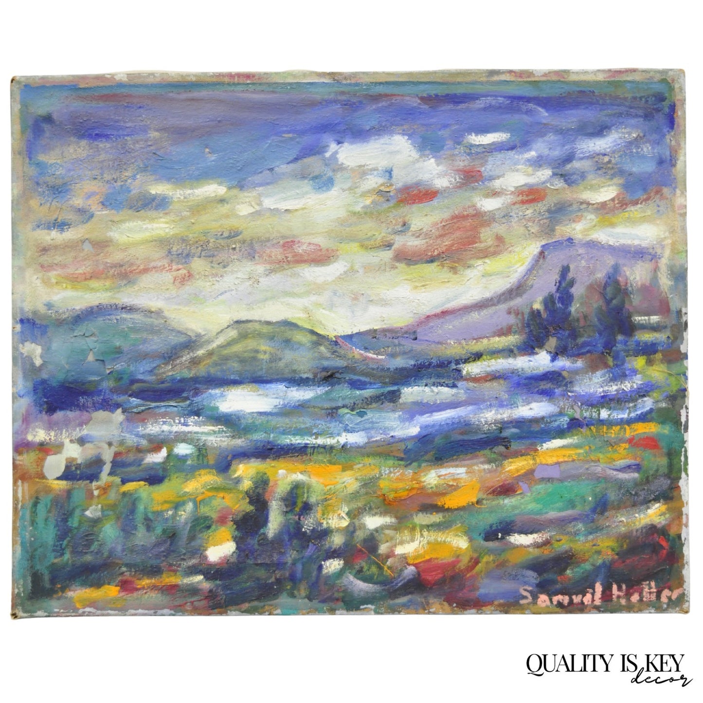 Vintage 1960s Samuel Heller "Mountain Landscape" Oil on Canvas Painting, Signed