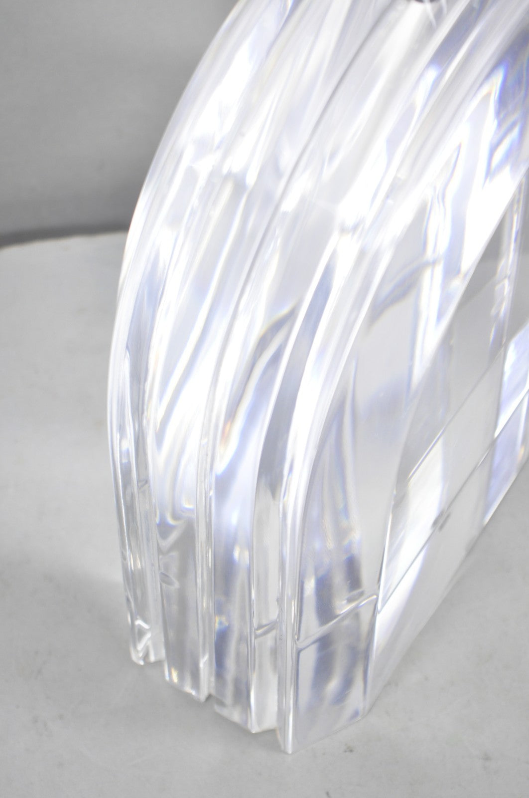 Vintage Les Prismatiques Heavy Lucite Acrylic Waterfall Arch Chrome Table Lamp