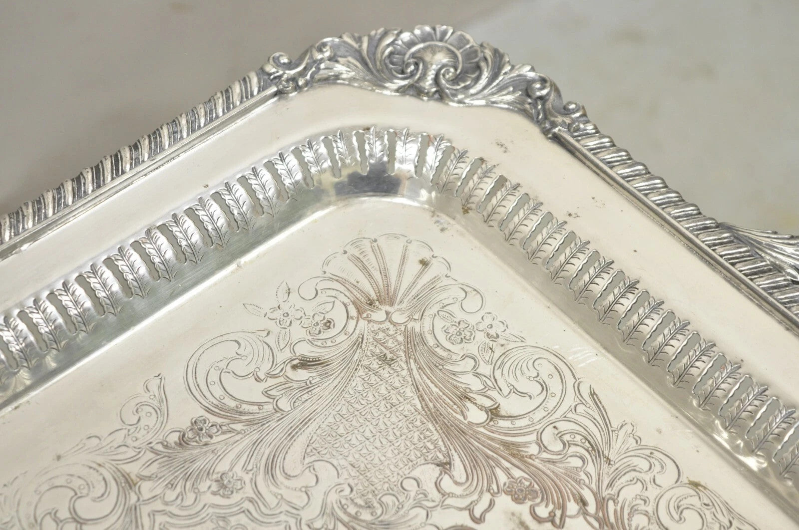 Antique English Victorian Rectangular Silver Plated Platter Bar Tray on Paw Feet