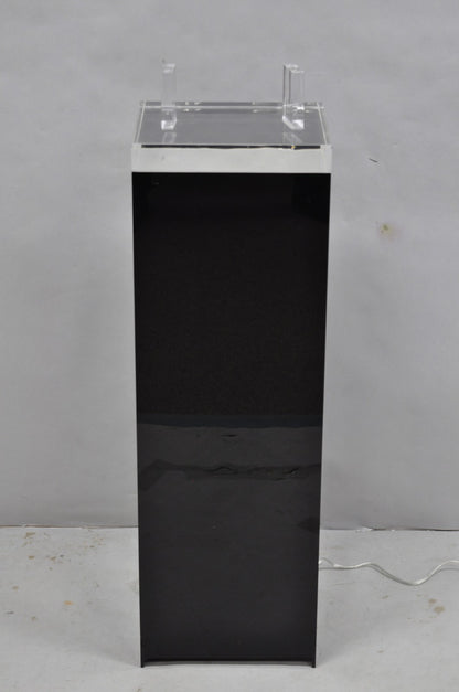 Vintage Mid Century Modern Clear Lucite & Black Acrylic Lighted Pedestal Stand