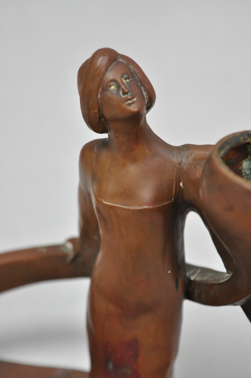 Antique Art Nouveau Austrian Bronze Woman Figural Sculpture Candlestick Holder