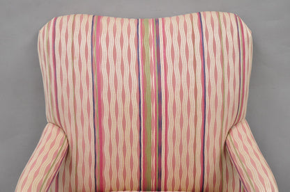 Vintage Georgian Style Carved Walnut Paw Foot Pink Upholstered Club Lounge Chair