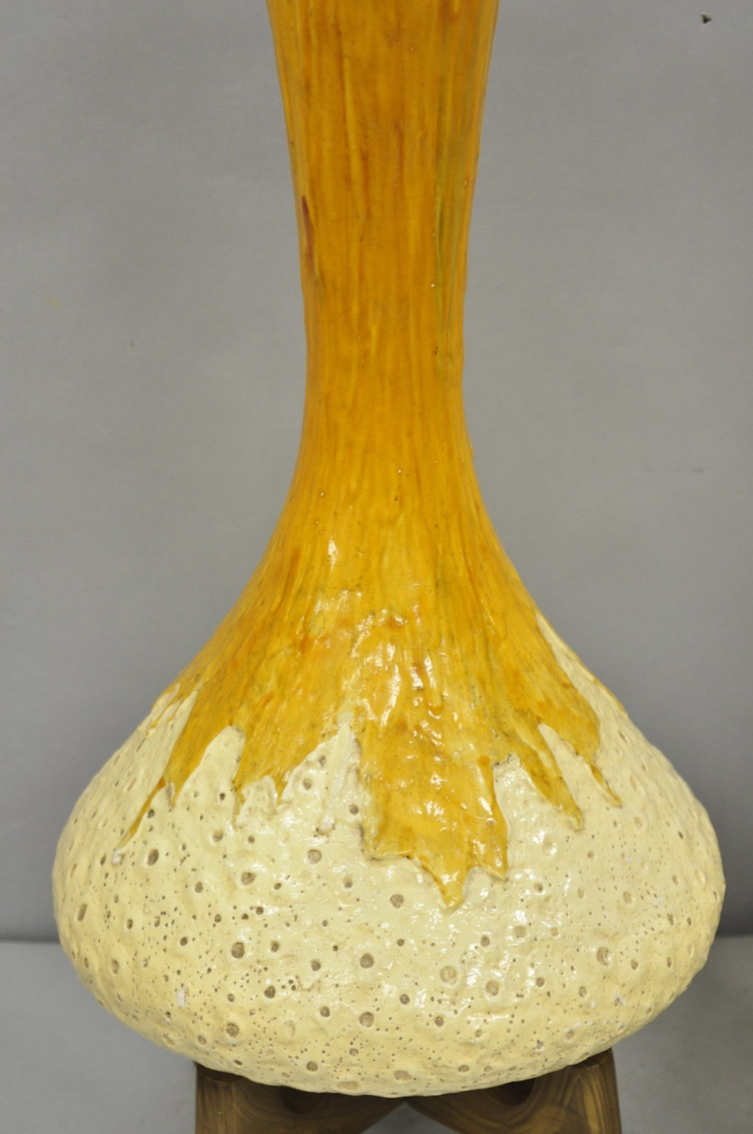 Vintage Mid Century Modern Orange Drip Glazed Ceramic Table Lamps - a Pair