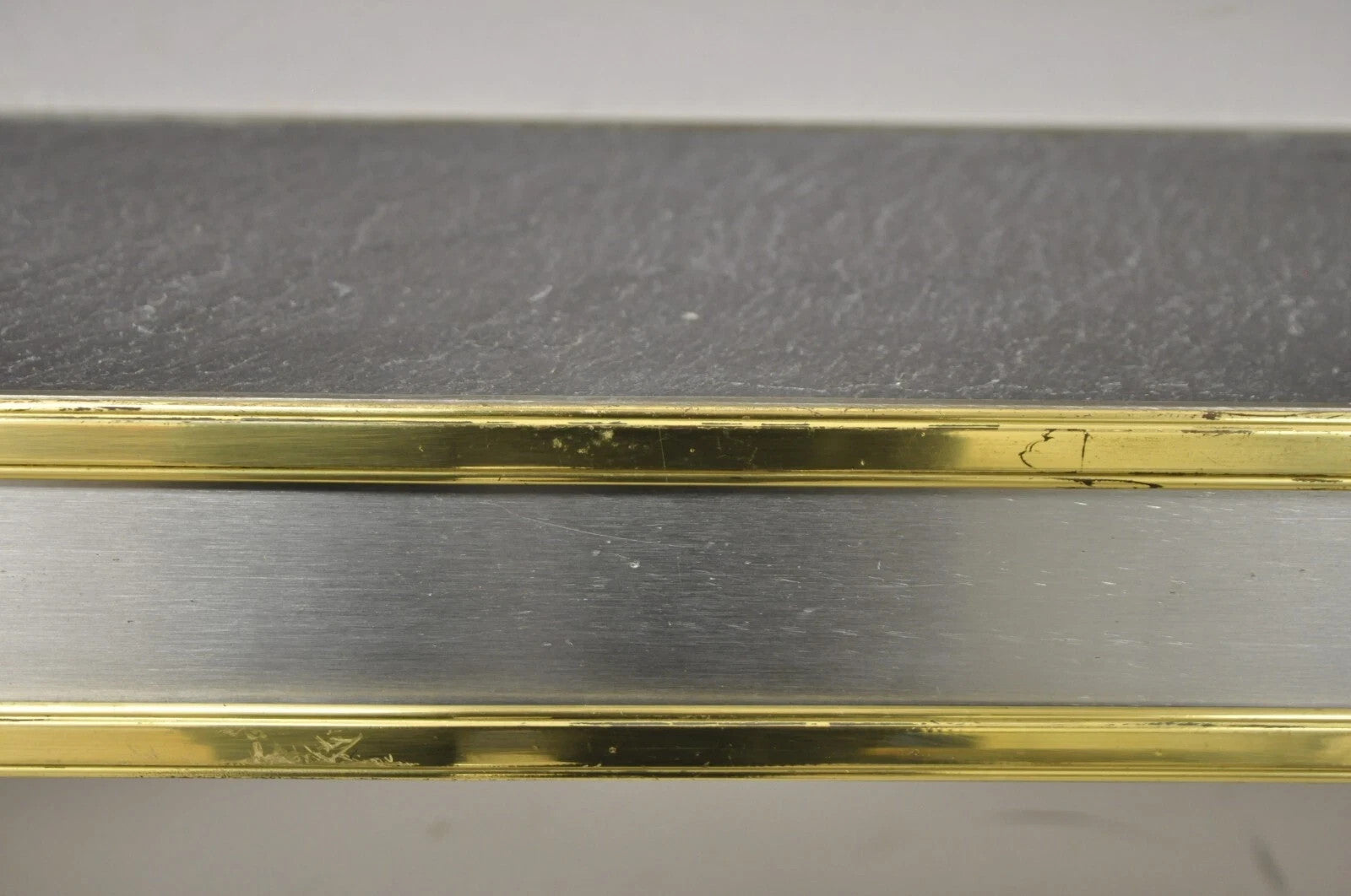 Vintage Italian Regency Steel & Brass Slate Top Wall Mounted Hall Console Table